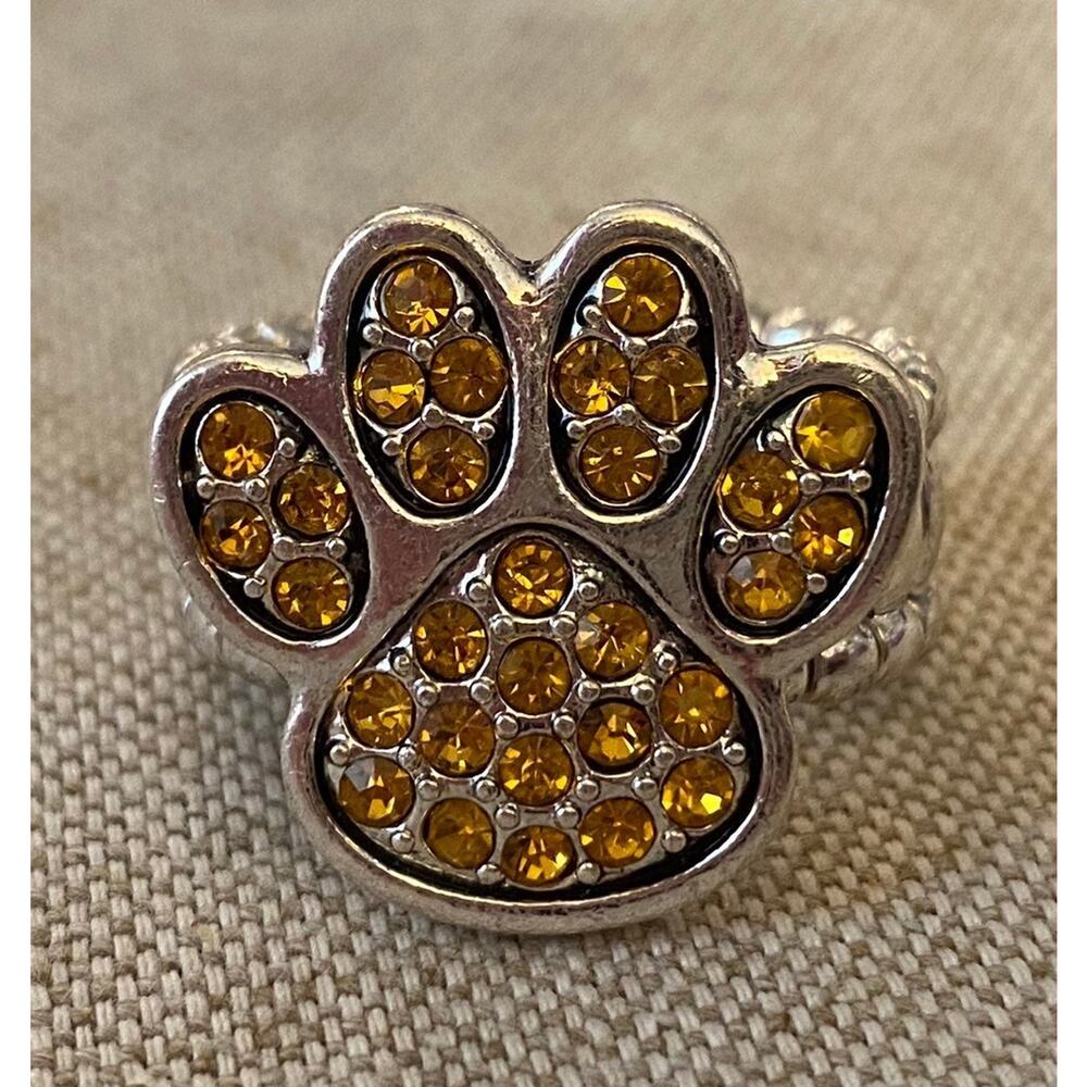 Paw Print Stretch Ring with Yellow Crystals